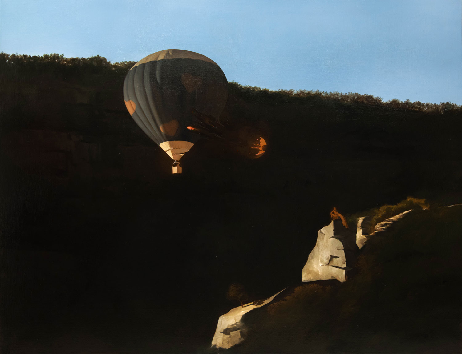 Jean-Baptiste Boyer painting of scene with hot air balloon, 