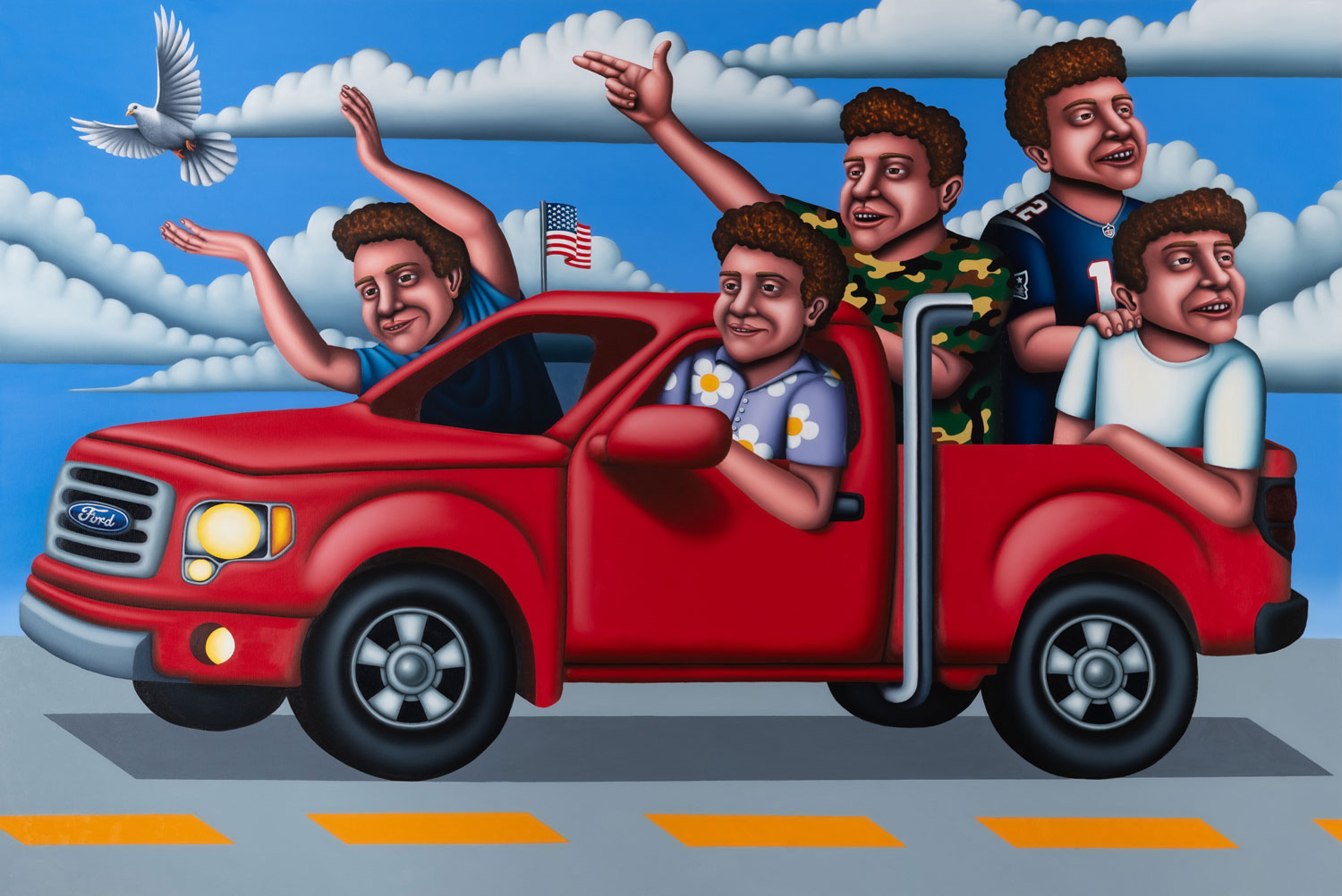 Painting of men in car by Jake Troyli, 