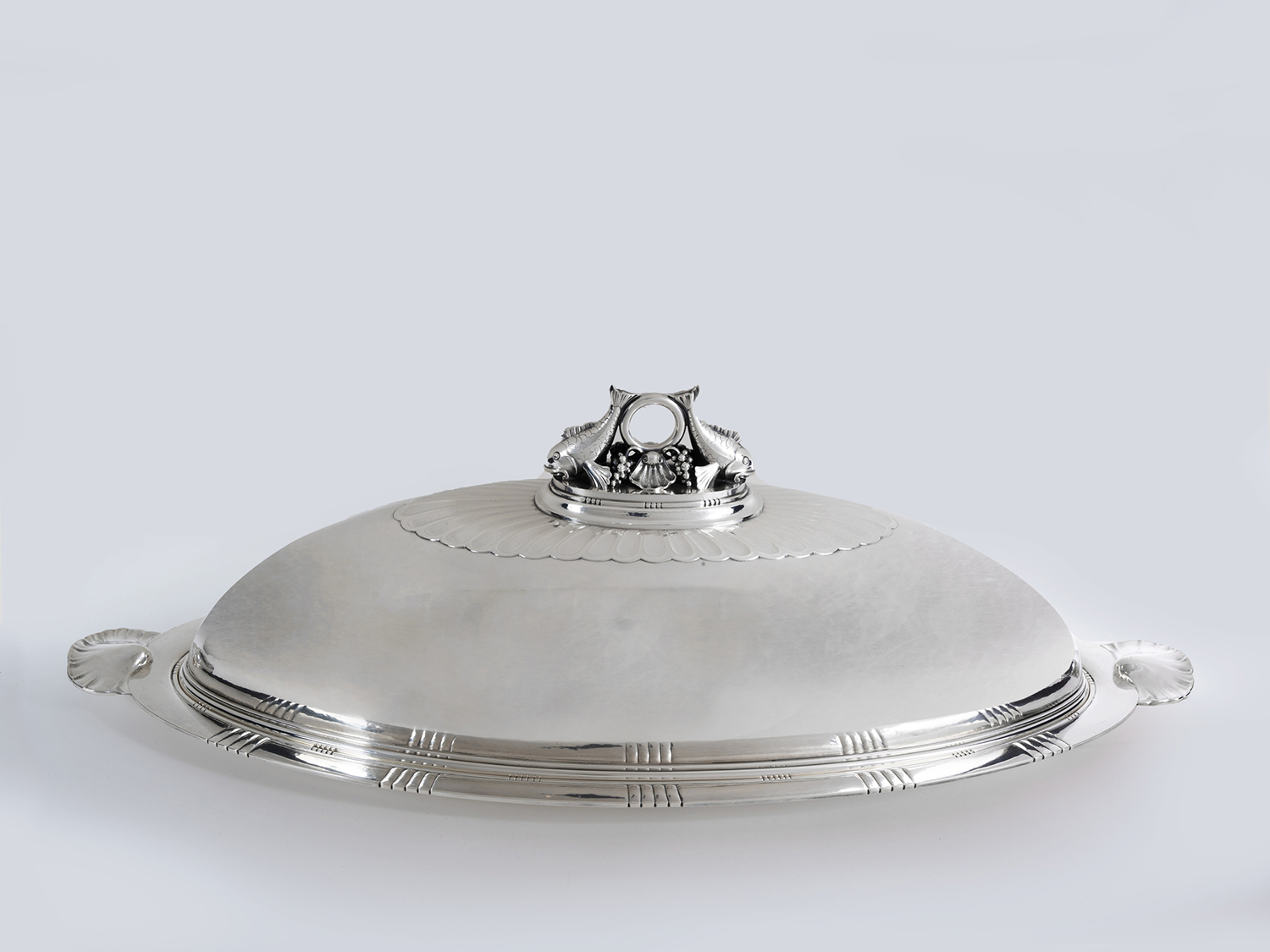 A Danish silver fish platter, cover, and mazarine, designed by Johan Rohde for Georg Jensen, estimated to fetch between $70,000 and $100,000 in Sotheby's online auction “A Legacy of Beauty: The Collection of Sydell Miller.”