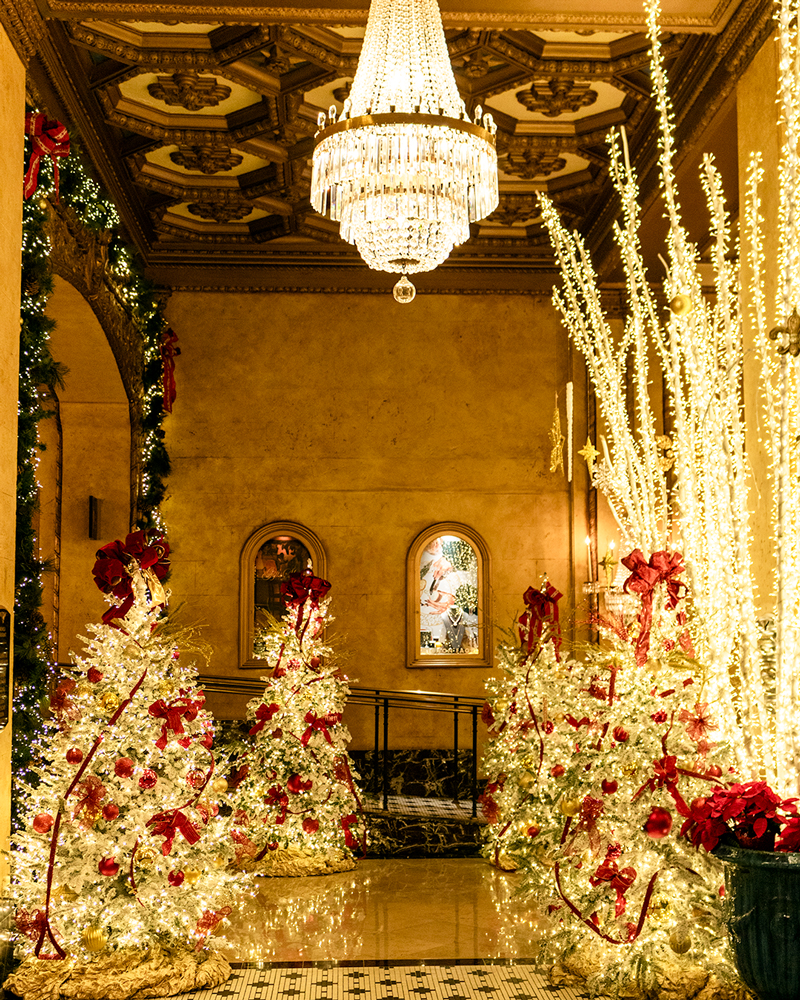 Holiday decorations at the Roosevelt New Orleans, a Waldorf Astoria hotel.