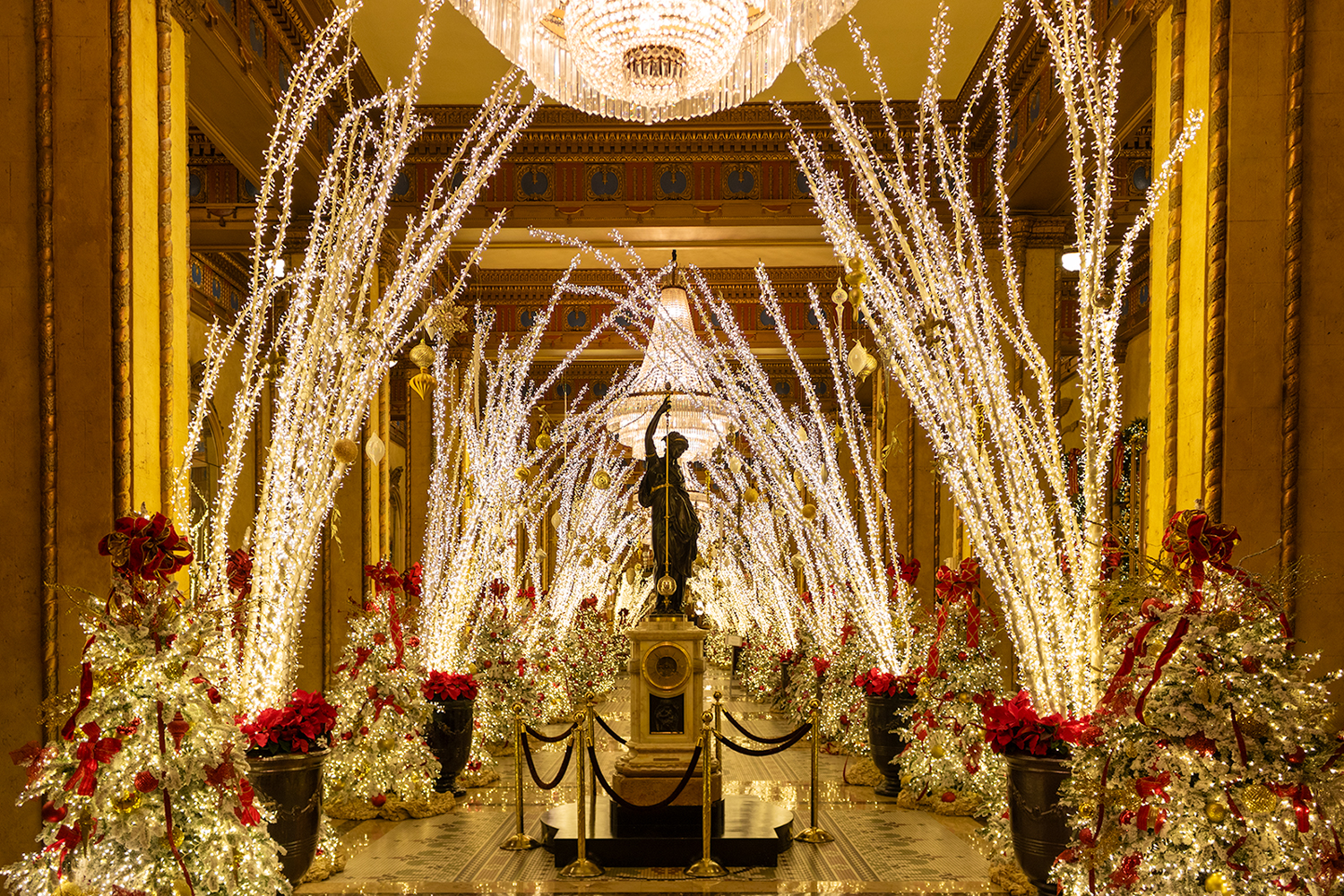 Holiday decorations at the Roosevelt New Orleans, a Waldorf Astoria hotel.