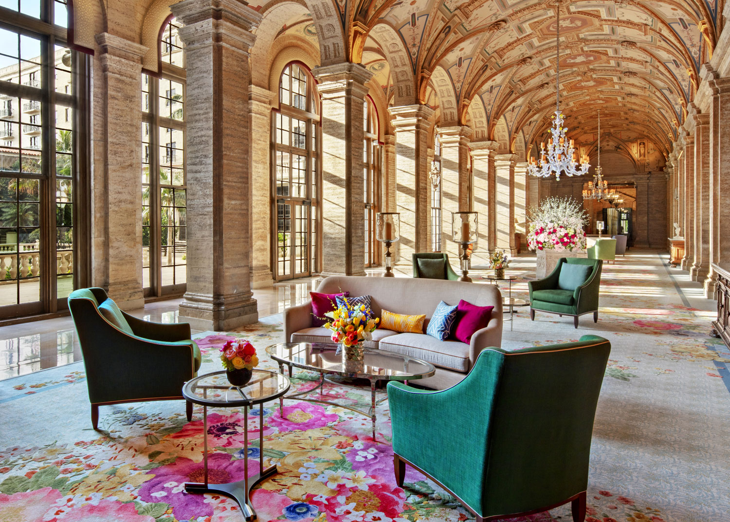 The colorful and ornate lobby of The Breakers hotel in Palm Beach.