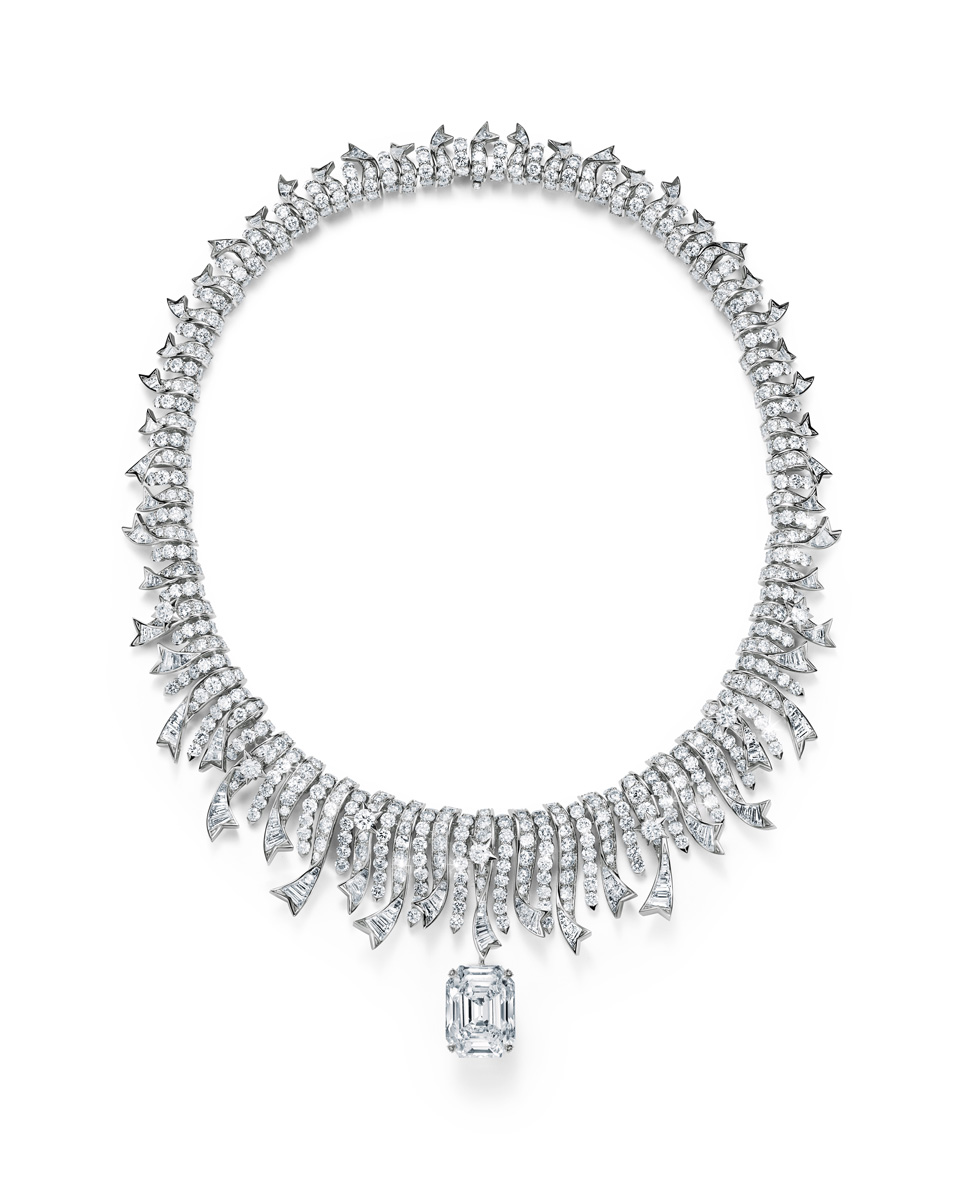 Tiffany & Co. necklace in platinum with a diamond of over 18 carats and diamond accents