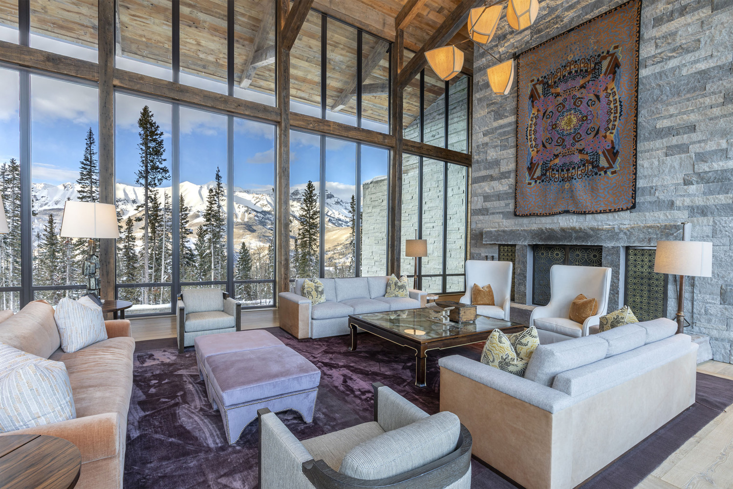 The living room at the Colorado mansion.