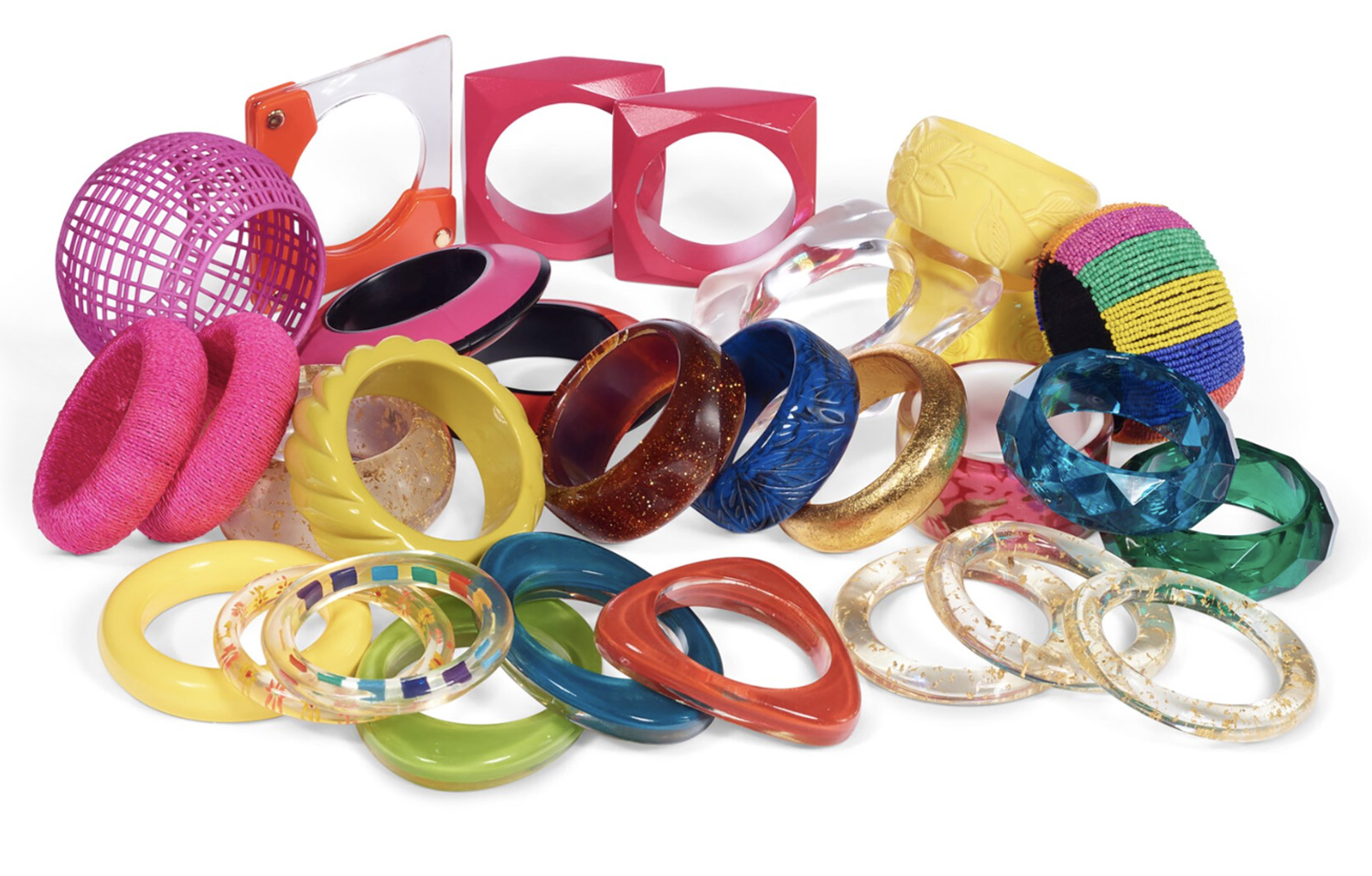 A collection of brightly colored bangles from the Iris Apfel' auction at Christie's.