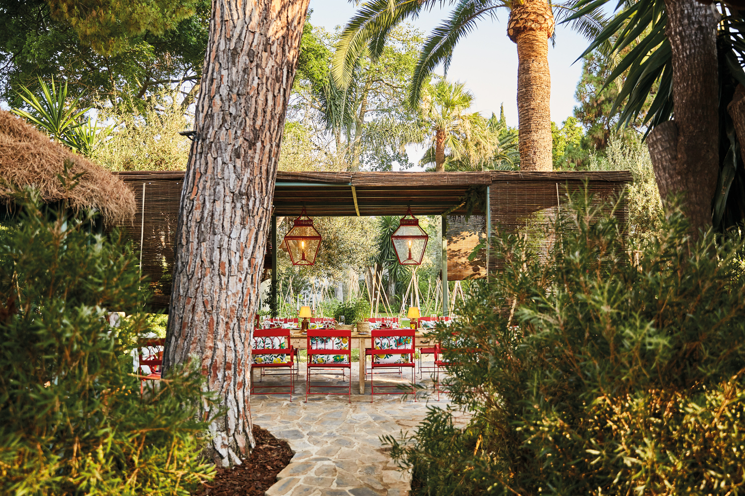 A private table set up in the tomato garden at finca Ana María at the Marbella Club in Spain.