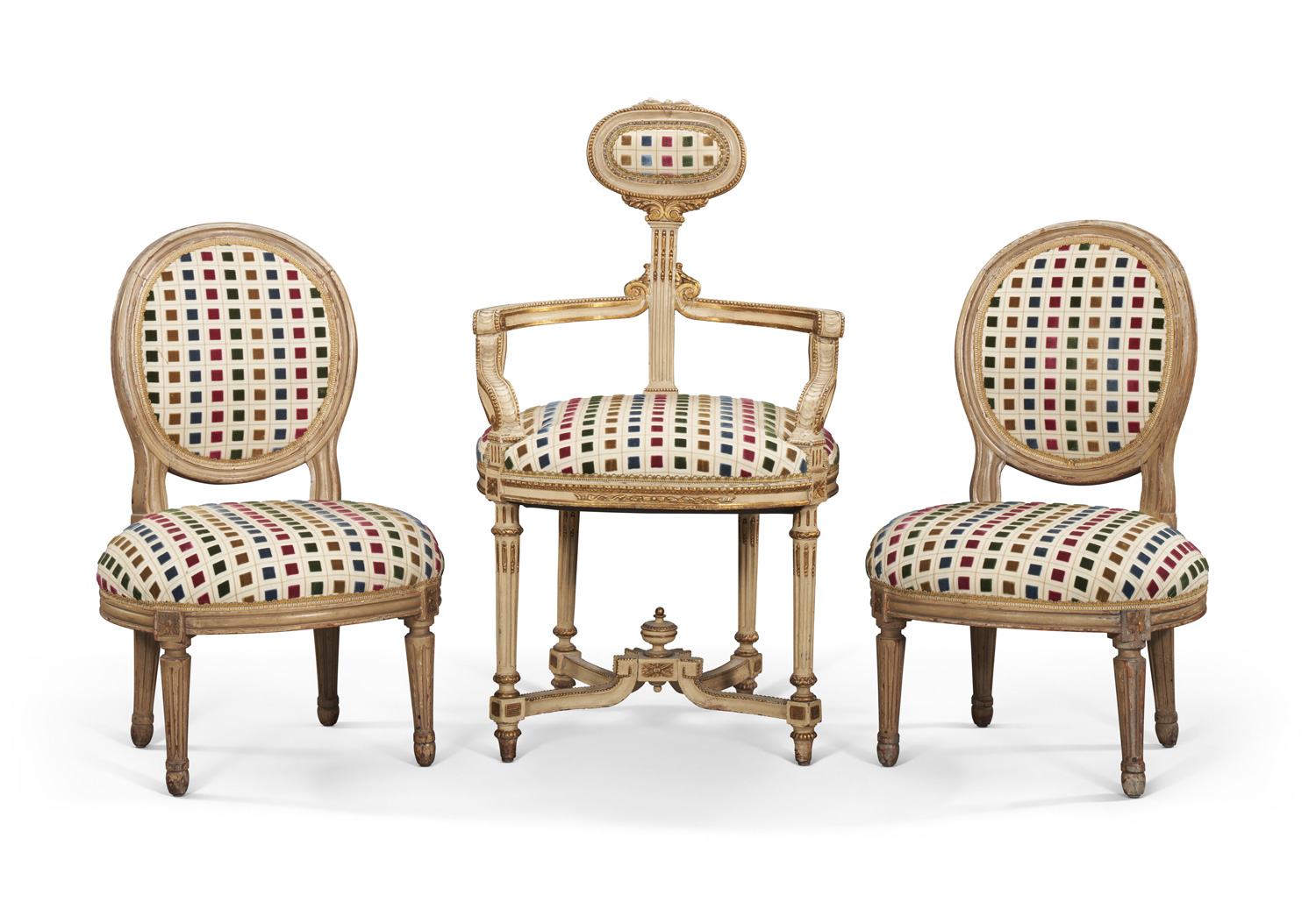 Pair of Louis XVI-style cream painted chaises.