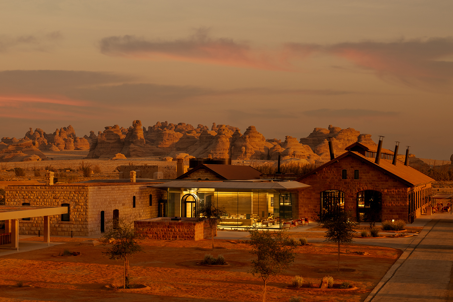 The Chedi Hegra, a new 35-key hotel at AlUla transforms a former train station and other heritage buildings.