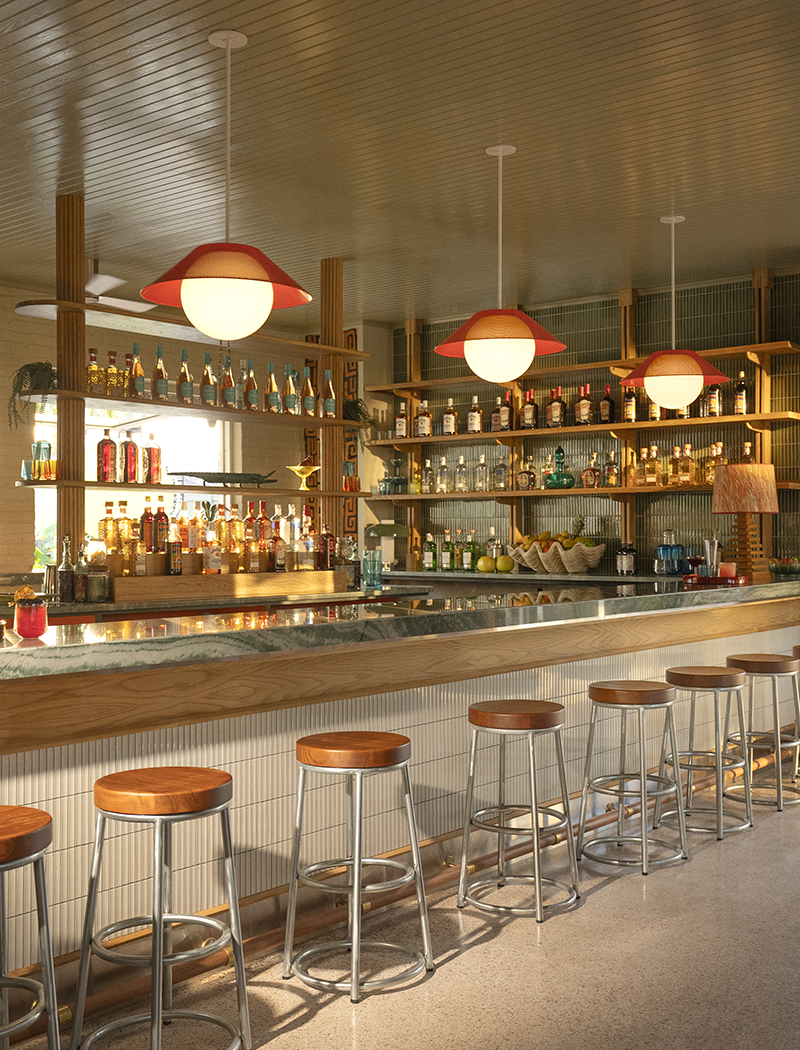 Bar and lounge area at the Maidstone New Orleans.