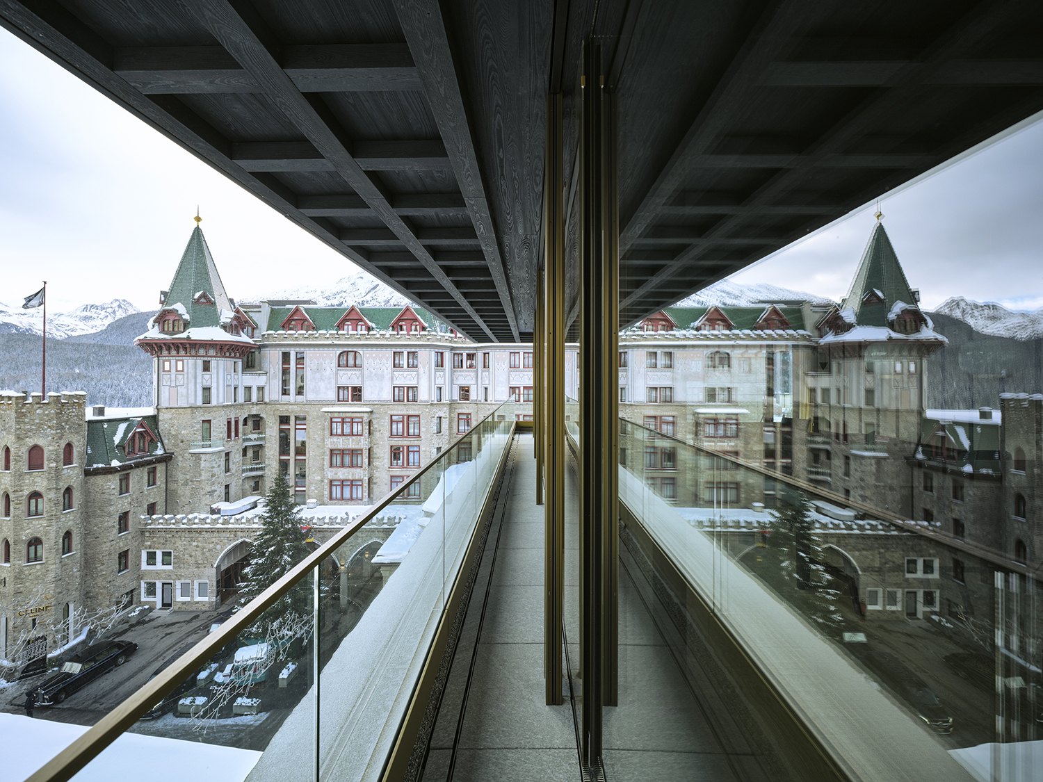 View of Badrutt's Palace from the hotel's new Serlas Wing conceived by ACPV Architects.