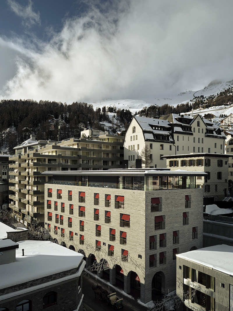 Exterior of the new Serlas Wing at Badrutt's Palace Hotel in St. Moritz.