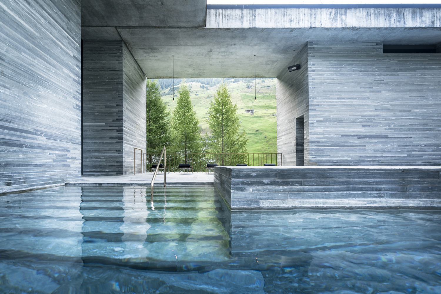 Thermal baths designed by Swiss architect Peter Zumthor at 7132 Hotel.