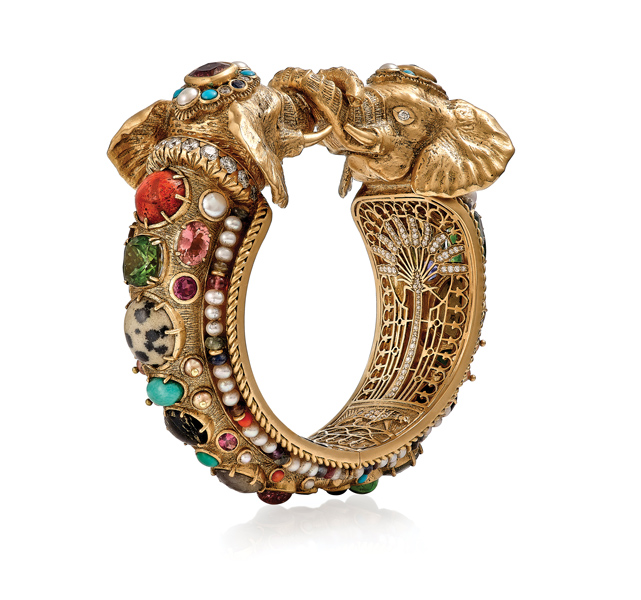 Sabyasachi Assam bracelet made with organic and multicolored gemstones in 18K gold.