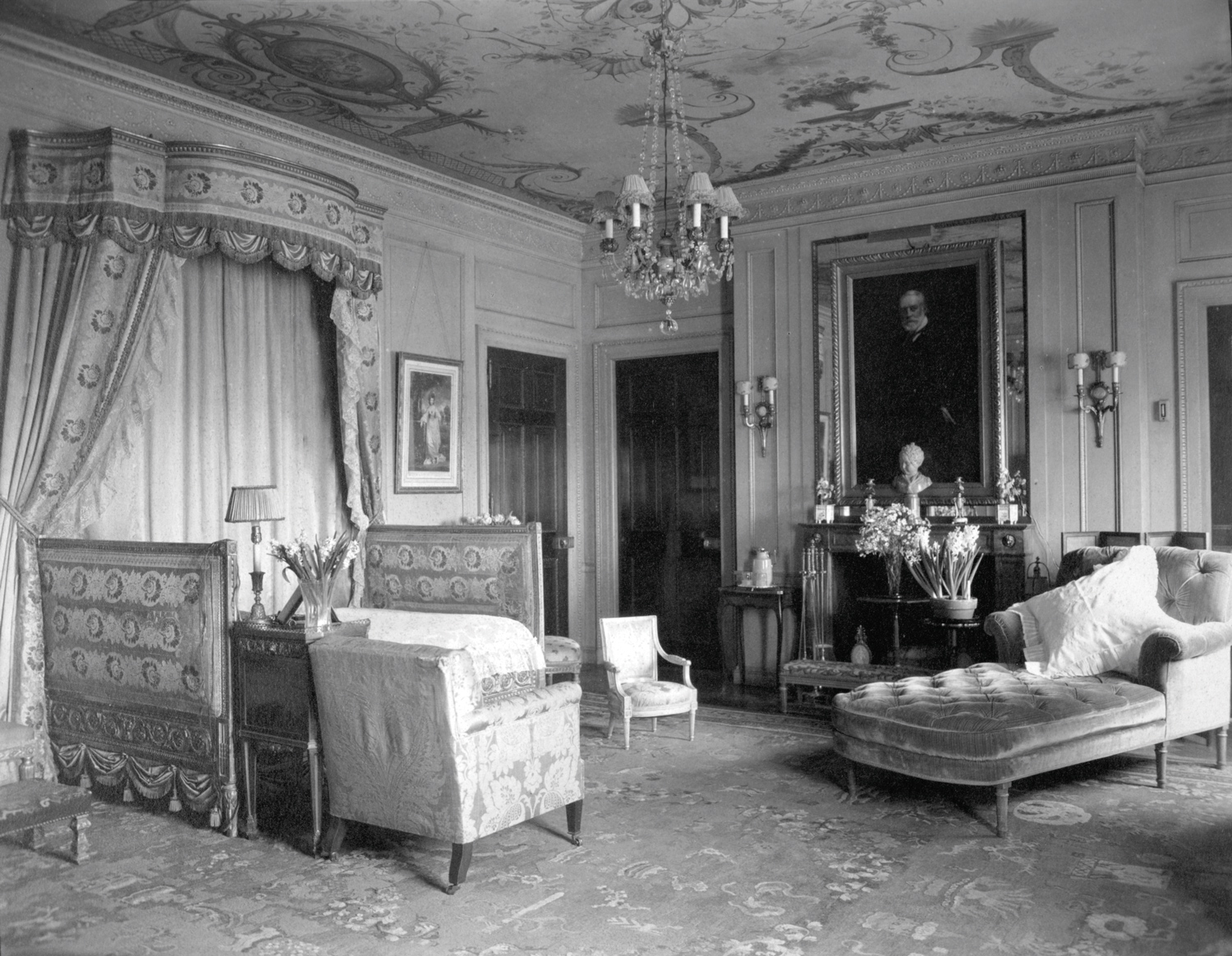 Helen Clay Frick's bedroom in the family's Beaux Arts mansion in New York CIty, as photographed in 1927.