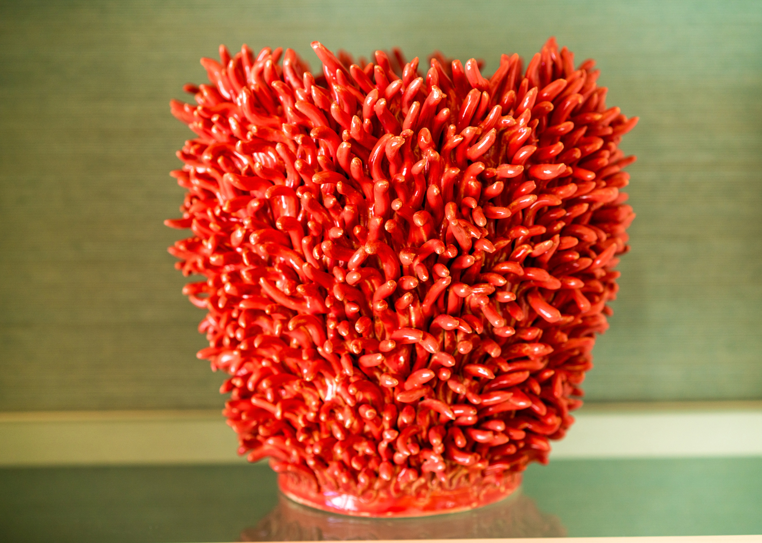 Coral anemone cachepot by Kass O'Brien.