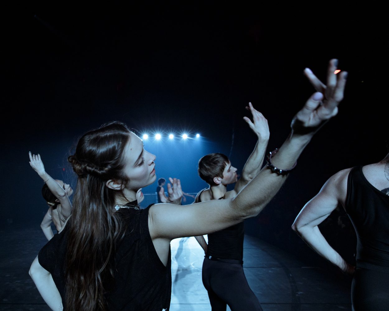 Jacqueline Bologna, Talia Ryder, and Toon Lobach in Anne Imhof’s DOOM at Park Avenue Armory.