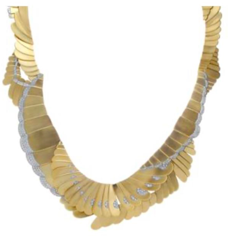 Gal Gadot wore an Angela Cummings for Tiffany & Co. necklace in gleaming yellow gold and platinum with diamonds from 1980