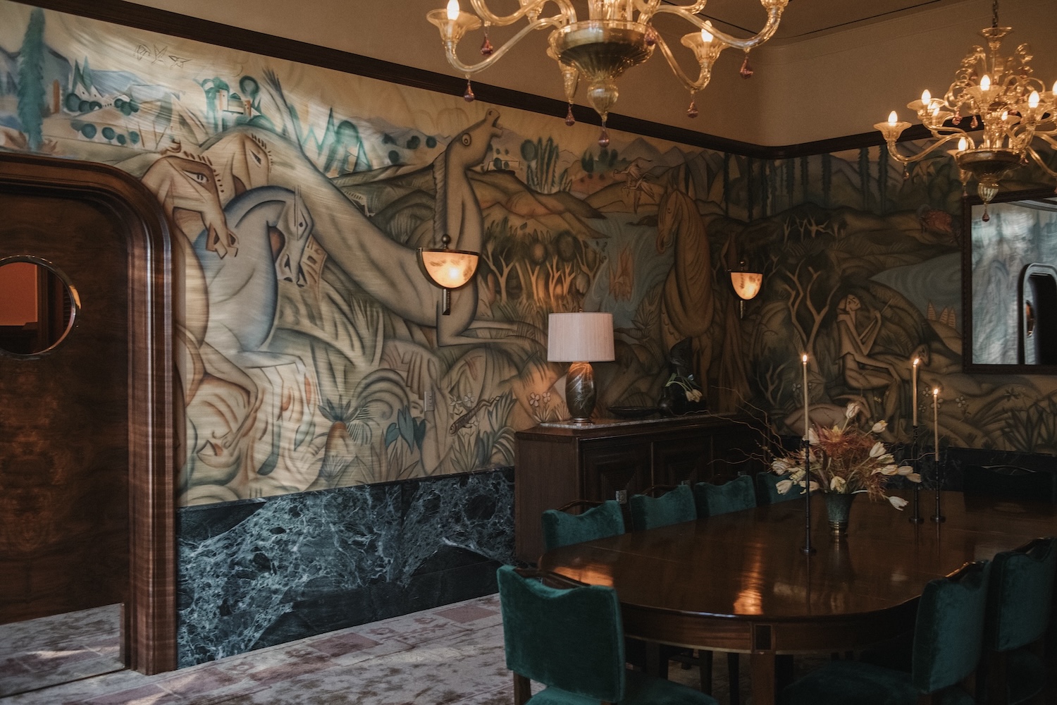 A hand-painted mural by Dean Barger in the private dining room.