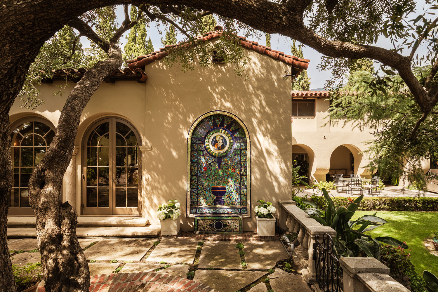 A restored Della Robbia ceramic mosaic.