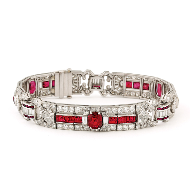 A circa-1935 Burma ruby and diamond bracelet by Raymond C. Yard from A La Vieille Russie, offered at TEFAF Maastricht.