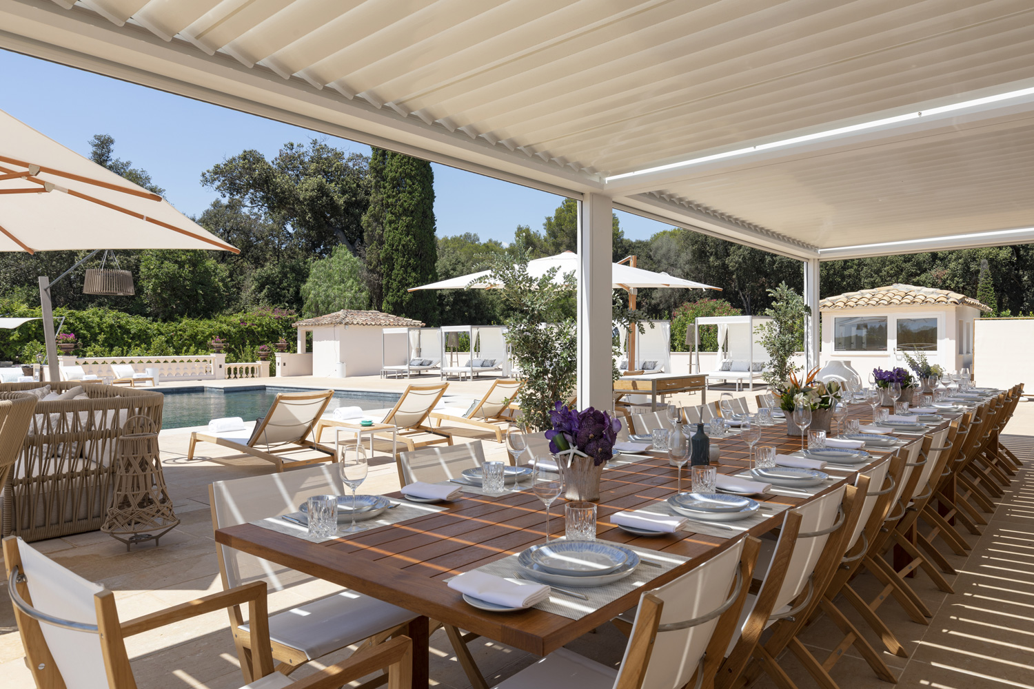 Poolside dining at Le Grand Jardin.