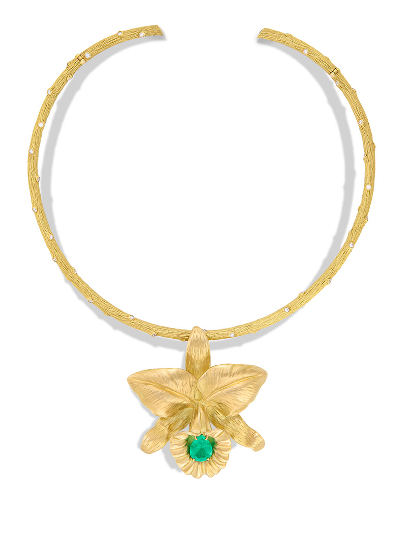 Cattleya Pendant and Twig Neckwire by Mish.
