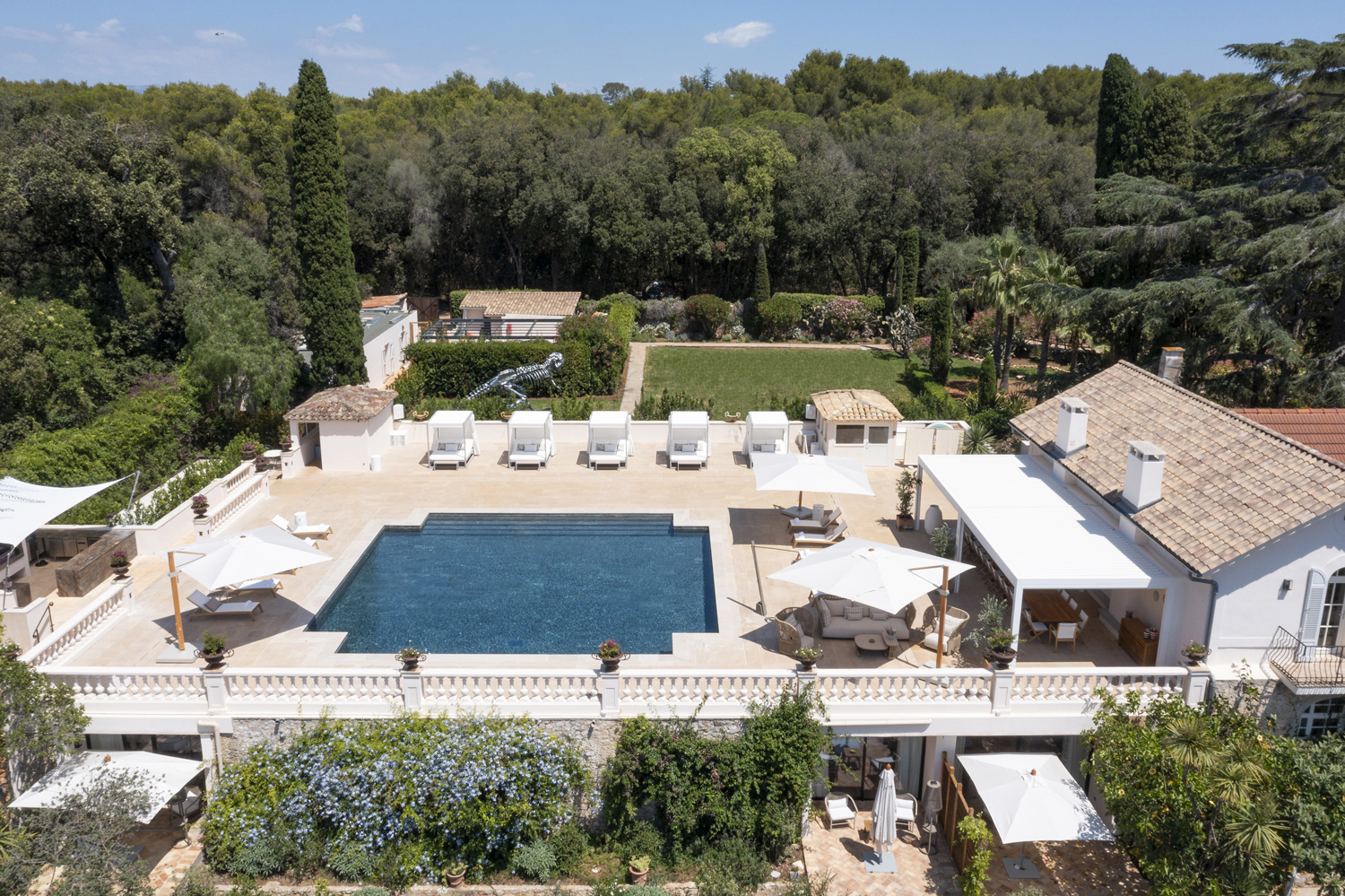 The pool deck.
