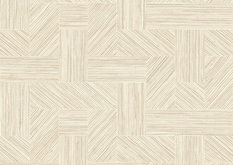Beige geometric woven textile pattern with intricate square and rectangular designs, creating a textured and stylish appearance.