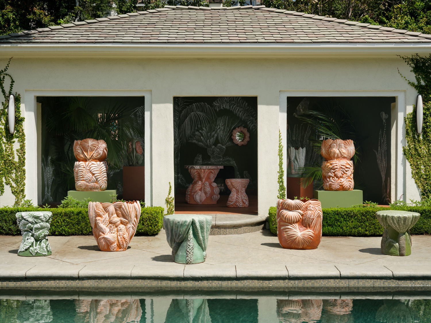 Sculptures and murals by MyungJin Kim at The Future Perfect’s Goldwyn House, presented in conjunction with AGO Projects.