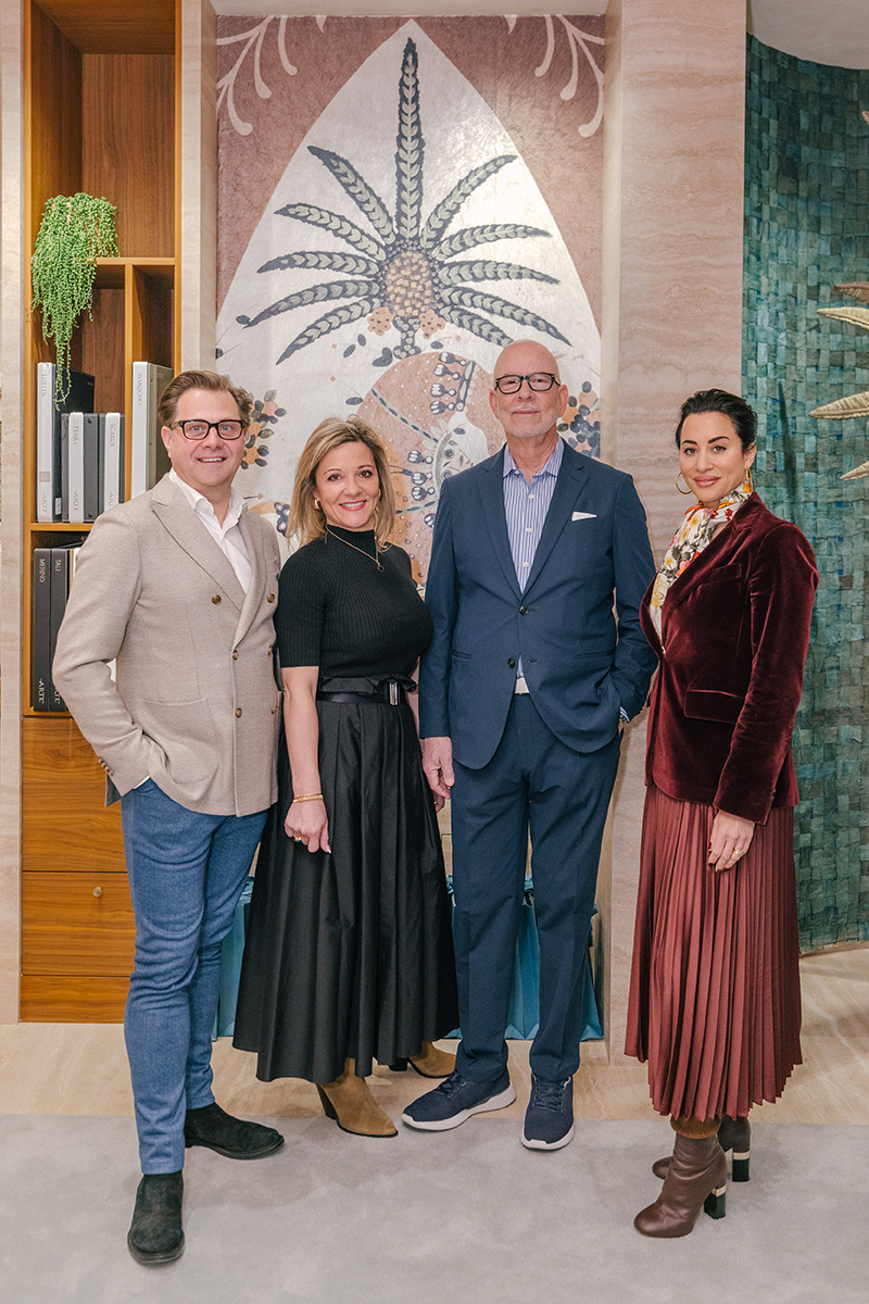 Arte's Managing Director Philippe Desart, TK, Bill Calhoun, President of Arte USA, and Northeast Territory Manager, Adriana DeMartino inside the wall covering's new Manhattan flagship.