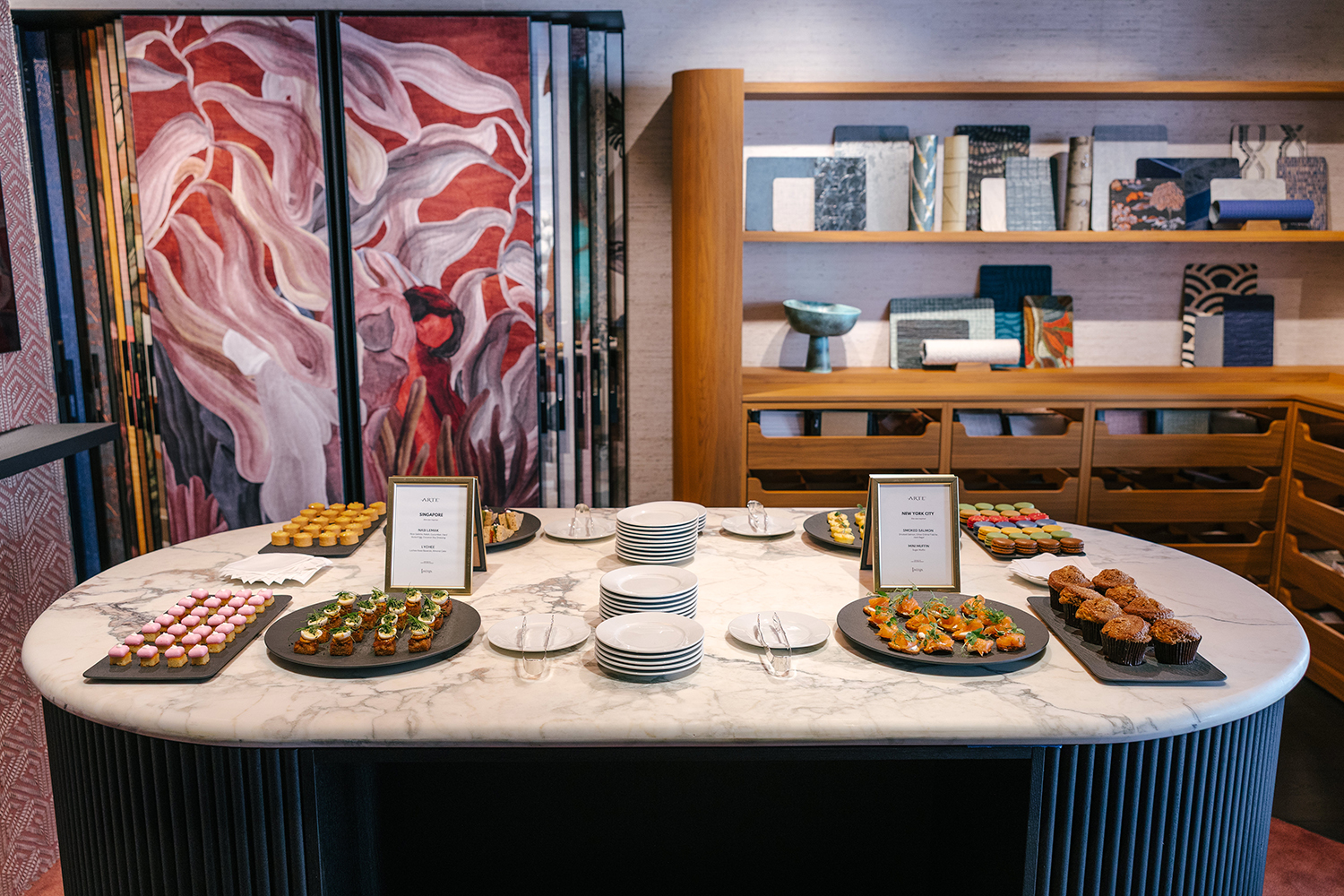 Light bites representing the four cities where Arte has a showroom at the grand opening of their New York flagship.
